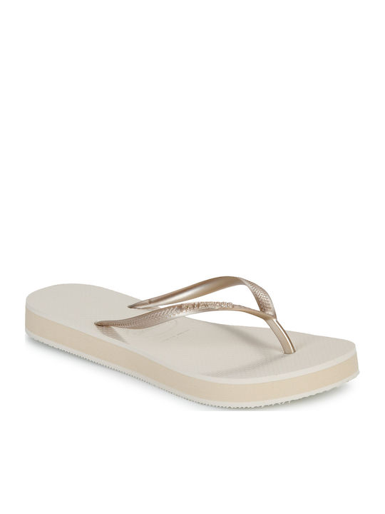 Slim Flatform Flip Flops In Gold Colour