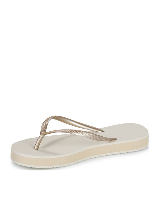 Slim Flatform Flip Flops In Gold Colour