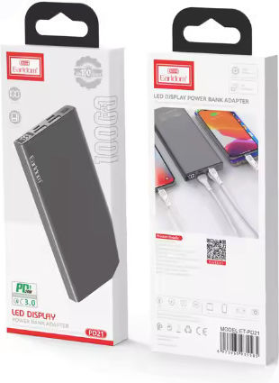 Earldom ET-PD21 Power Bank 10000mAh 20W mit 2 USB-A Ausgangsanschlüsse und USB-C Ausgangsanschluss Schwarz