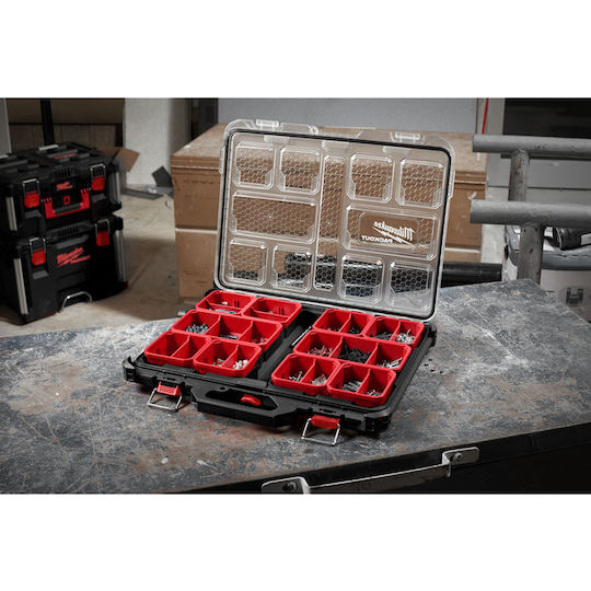 Milwaukee Packout Tool Compartment Organiser 10 Slot Adjustable & Removable Box Black 50x38x6.5cm
