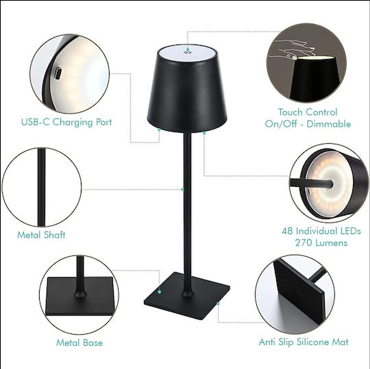 GTSA Metal Table Lamp LED with Black Shade and Base