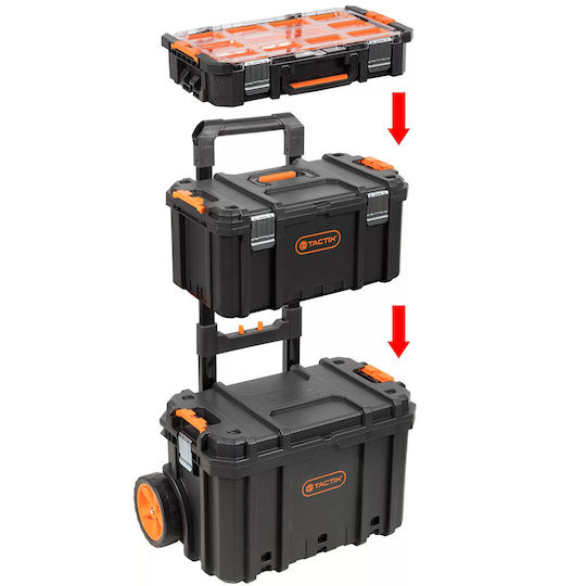 Tactix Cu roți Plastic Căruță 3 Secțiuni cu Geantă de scule L63.9xA37.6xÎ73.1cm Modular