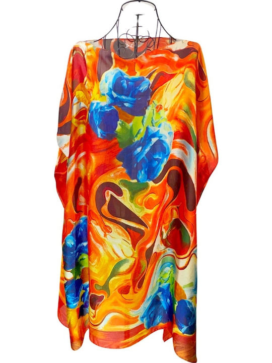 Women's Poncho Dress 24t Orange Blue One Size Intl