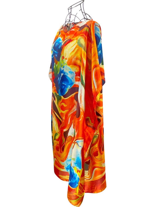 Women's Poncho Dress 24t Orange Blue One Size Intl