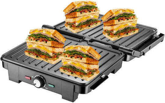 Bass Polska Tischplatte Elektrogrill Geriffelte Platte 2500W mit Deckel 33.5cmx32cmcm
