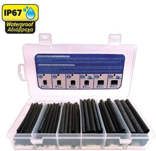 SAS Heat-Shrink Tubing Case with Internal Adhesive and Shrinkage Ratio 2:1 Black 173pcs AK-TH-931