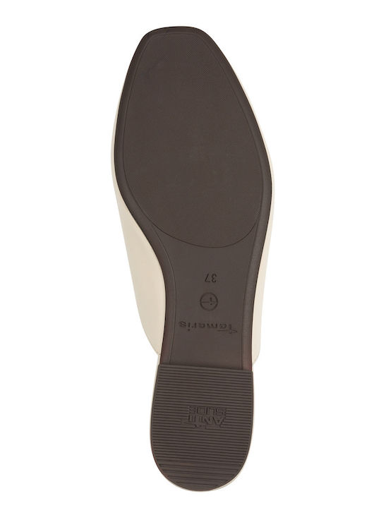 Flat Leather Mules in Ecru Color