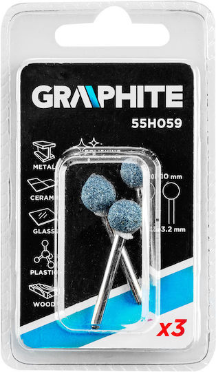 Graphite 55H059 Grinding Stones with Shaft 10mm 3 Pieces