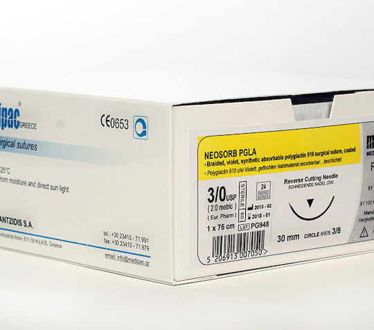Medipac Surgical Sutures Length 75cm Neosorb PGLA 3.0 with Needle 19mm N633