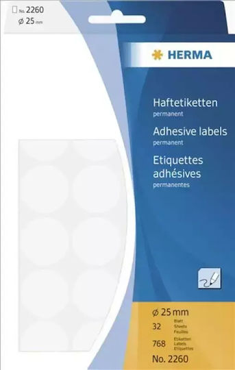 Herma 768τμχ Kleine Klebeetiketten Runde in Weißes Farbe 25mm