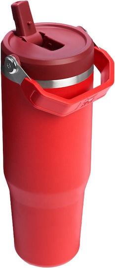 Stanley Iceflow Flip Straw Glass Thermos Stainless Steel BPA Free 890ml Orange with Straw and Handle