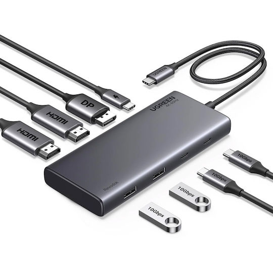 Ugreen CM639 USB-C Docking Station with HDMI/DisplayPort 4K PD and 3 Monitor Connection Gray