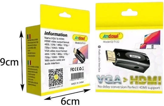 Andowl Qt122 Converter HDMI male to VGA female 1pcs