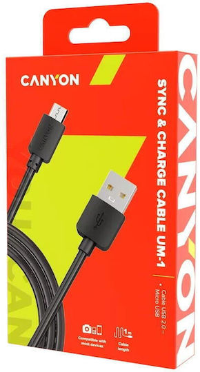 Canyon Regular USB 2.0 to micro USB Cable Μαύρο 1m (CNE-USBM1B)