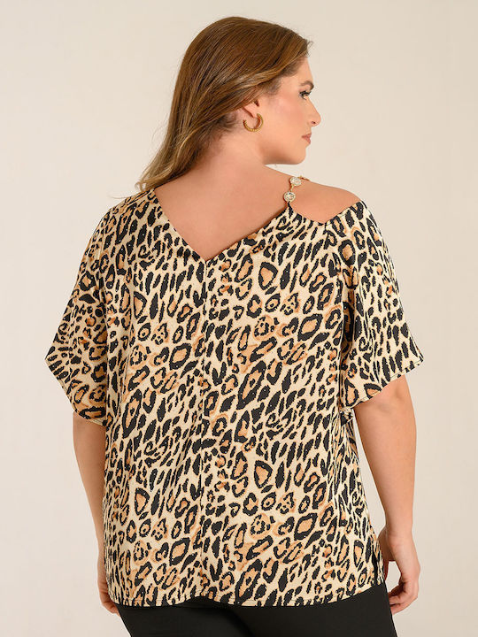 Γυναικεία Μπλούζα Κοντομάνικη Animal Print Λεοπάρ