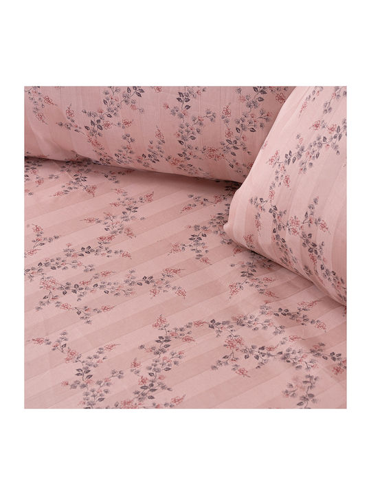 Beauty Home Art 12214 Flora Set Coverlet Queen Size Cotton Satin Somon 220x240cm
