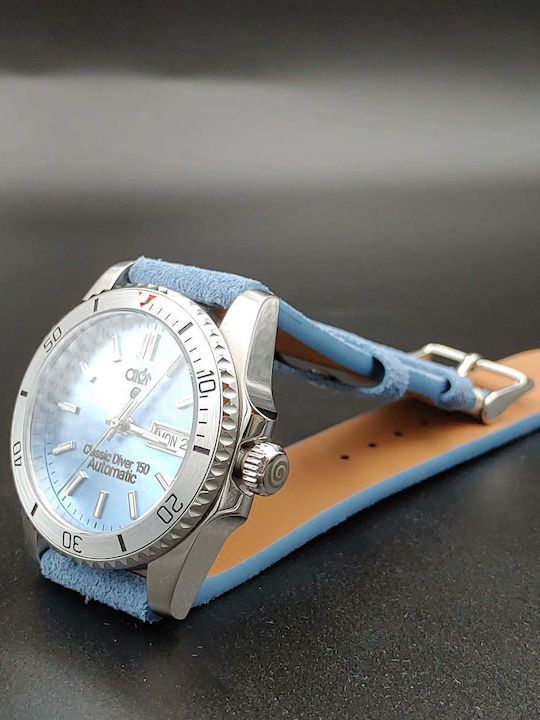 Aion Herrenuhr 36mm Batterie mit Silber Lederarmband