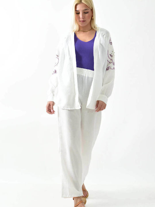 Damen White Set mit Hose mit Gummizug in Gerader Linie