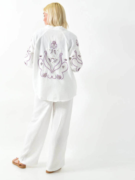 Damen White Set mit Hose mit Gummizug in Gerader Linie