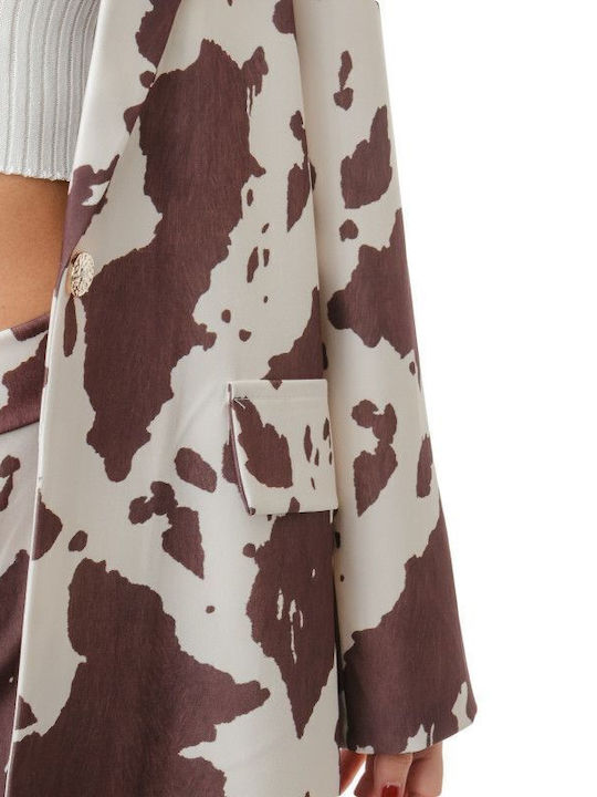 Καφέ Σετ Παντελόνα Σακάκι Animal Print
