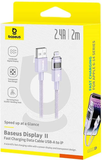 Baseus Data Редовна USB-A към Lightning кабел 12W Лилав 2м (P10382700511-01)