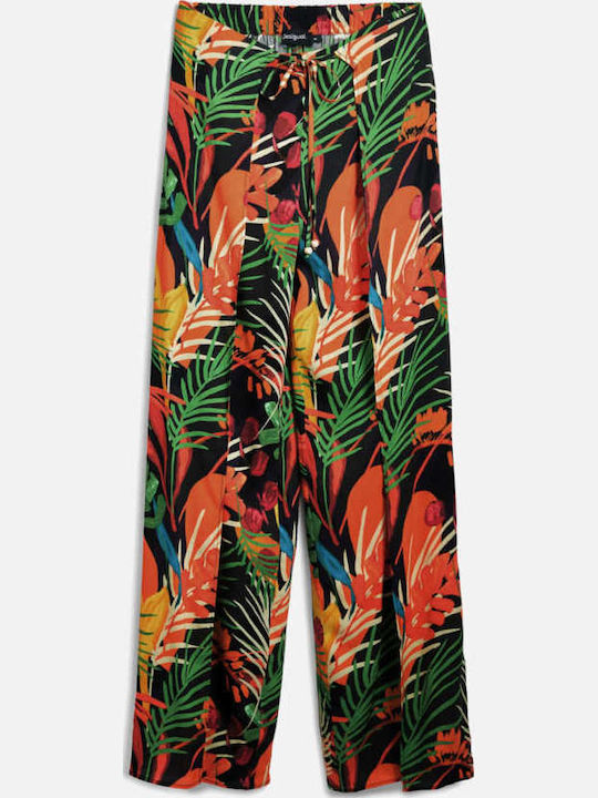 Bahamas Women's Fabric Trousers with Elastic Regular Fit Floral Black