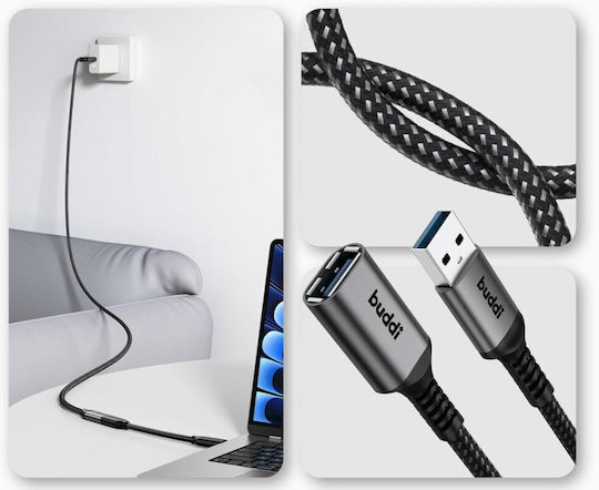 Buddi USB 2.0 Kabel USB-A-Stecker - USB-A-Stecker / USB-A-Buchse / USB-B-Stecker Schwarz 3m