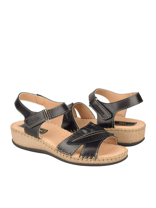 Leather Women's Flat Sandals in Black Color
