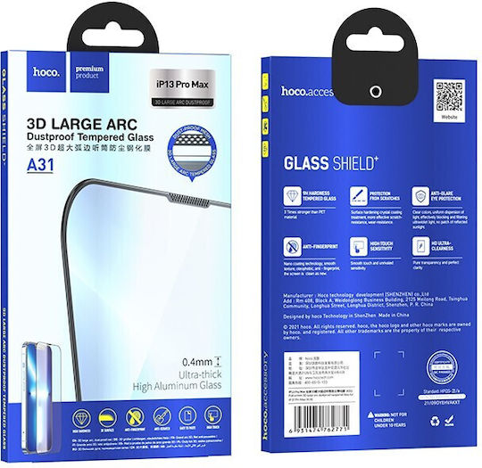Hoco 3D 0.4mm Gehärtetes Glas Schwarz (Galaxy A31iPhone 13 Pro Max)