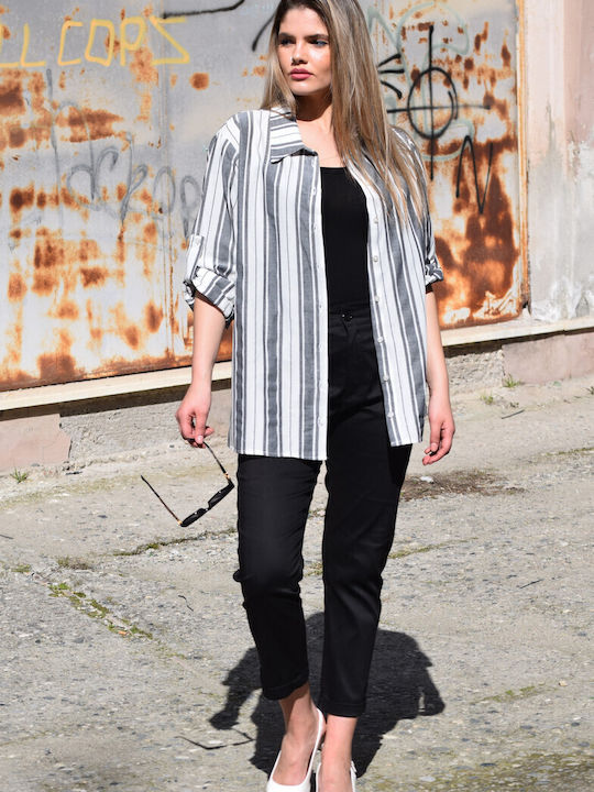 Langärmelig Damen Hemd Grey Gestreift