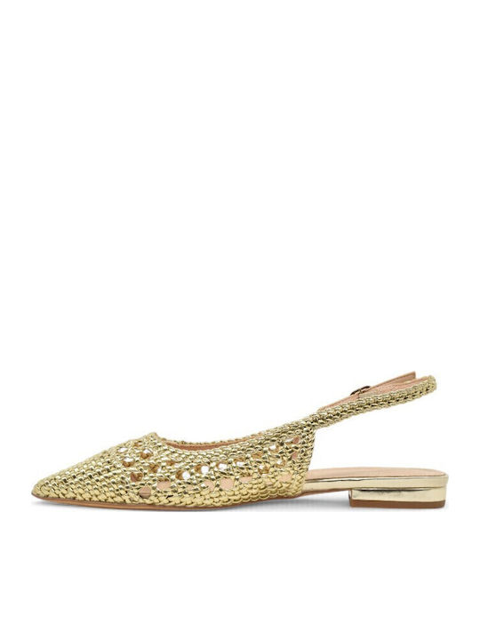 Γυναικείες Μπαλαρίνες Slingback με Λουράκι σε Χρυσό Χρώμα