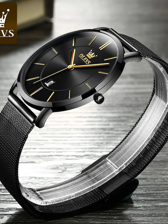 Olevs Women's Watch with Black Metal Bracelet