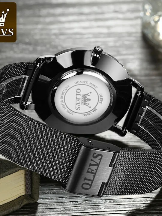Olevs Women's Watch with Black Metal Bracelet
