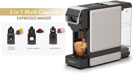 Rohnson Multifunktionale Multicapsule 3 in 1 Automatische Espressomaschine 1450W Druck 19bar Gray