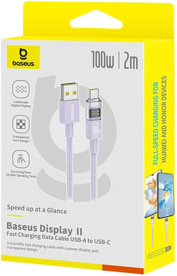 Baseus Regular USB 2.0 Cablu USB-C bărbătesc - USB-A 100W Violet 2m (P10382701511-01)