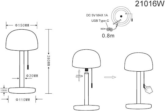 Globo Lighting Tischlampe mit Weißem Hut und Basis