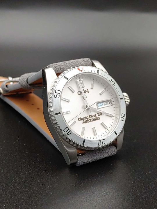 Aion Herrenuhr 36mm Batterie mit Silber Lederarmband