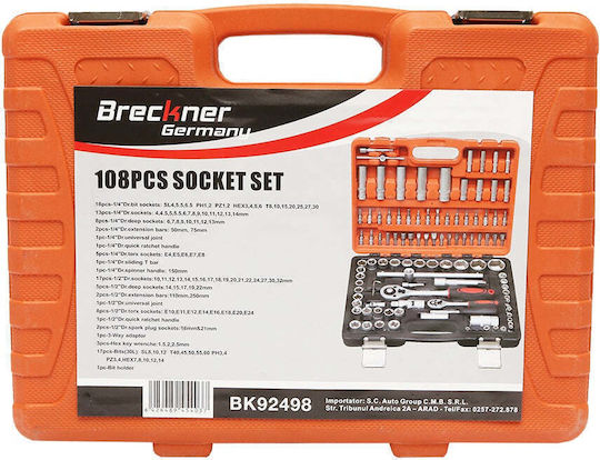 Καρυδάκια Torx Μακριά με Καρέ Υποδοχής 1/4", HEX, 1/2" Σετ 108τμχ