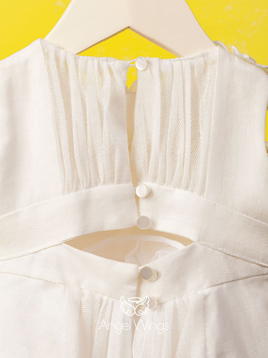 Angel Wings White Baptism Dress Made of Tulle