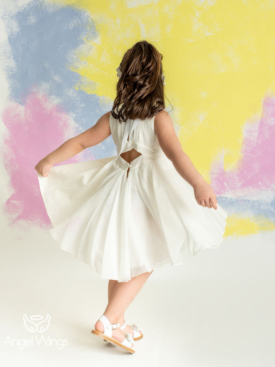 Angel Wings White Baptism Dress Made of Tulle