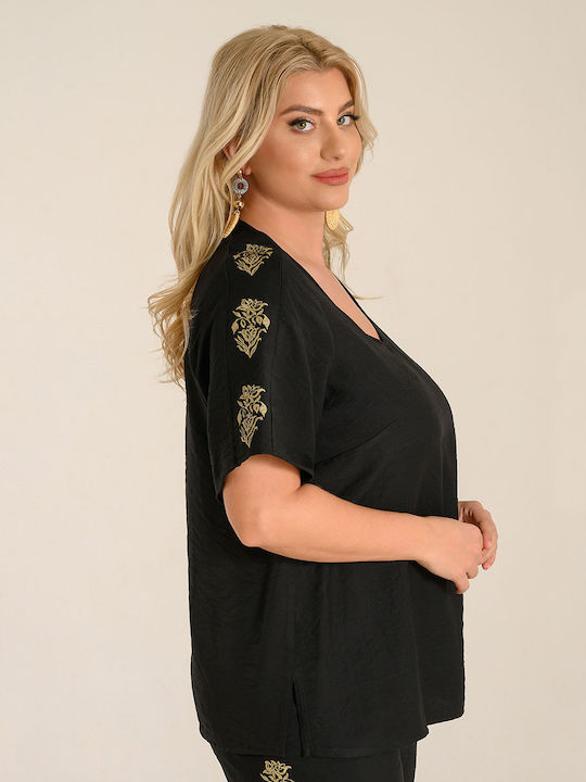 Women's Blouse Short Sleeve Black