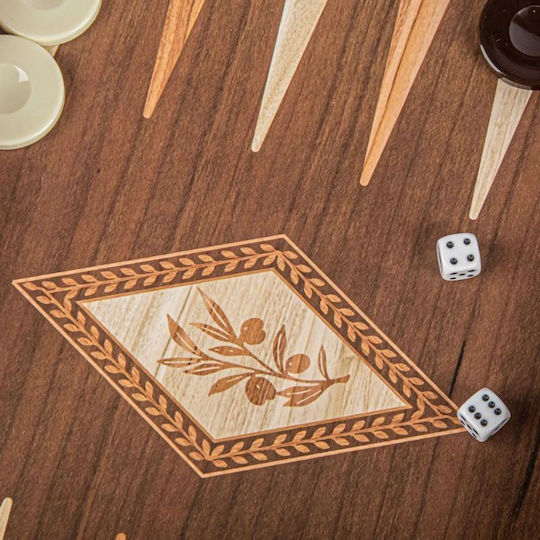 Manopoulos Laminat Stejar Lucrat manual Table din Lemn de Măslin cu Piese 24x24cm