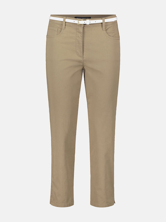 Women's Fabric Capri Trousers Slim Fit Olive