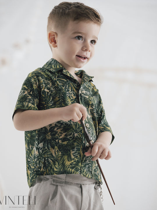 Baptism Suit for Boy Floral-Grey Exc5406 Vinteli Vn-exc5406