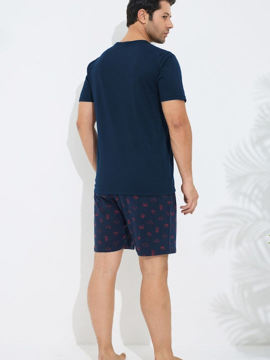 Siyah Inci Men's Summer Pajamas Set Dark Blue