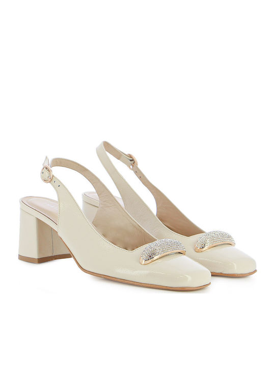 Leather Ecru Medium Heels