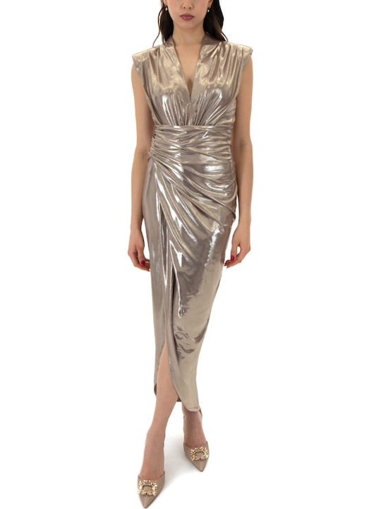 Summer Maxi Evening Drape Gold Dress