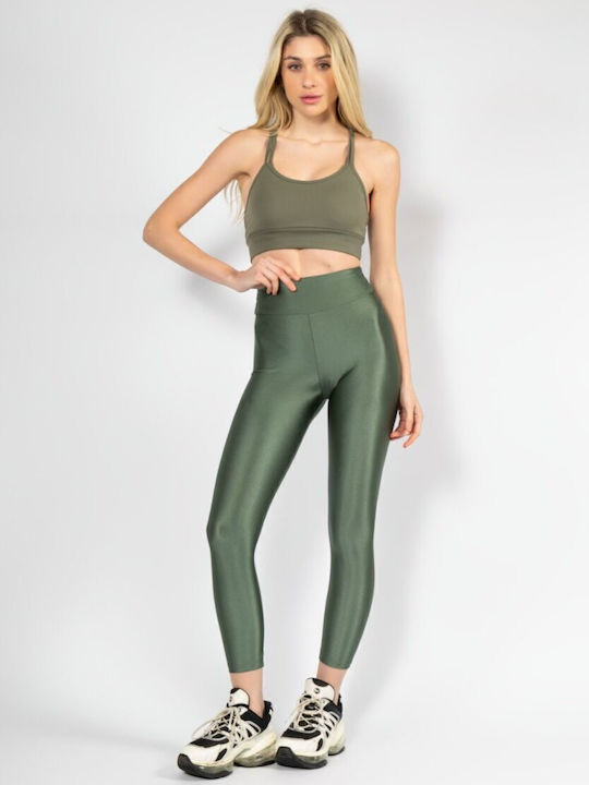 Training Women's Leggings Shiny & High Waist Khaki/Olive