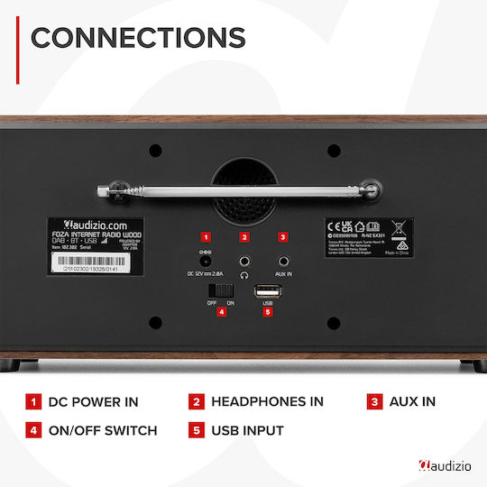 Audizio Foza Επιτραπέζιο Ραδιόφωνο Ρεύματος DAB+ με Bluetooth Wood