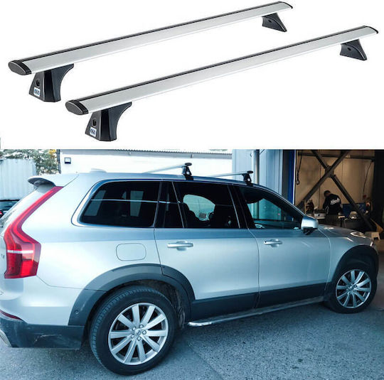 Bare de acoperiș aerodinamice din aluminiu Cruz Airo T-128cm Set picioare pentru Volvo Xc90 2015+ Fără balustradă Argintii 2 bucăți